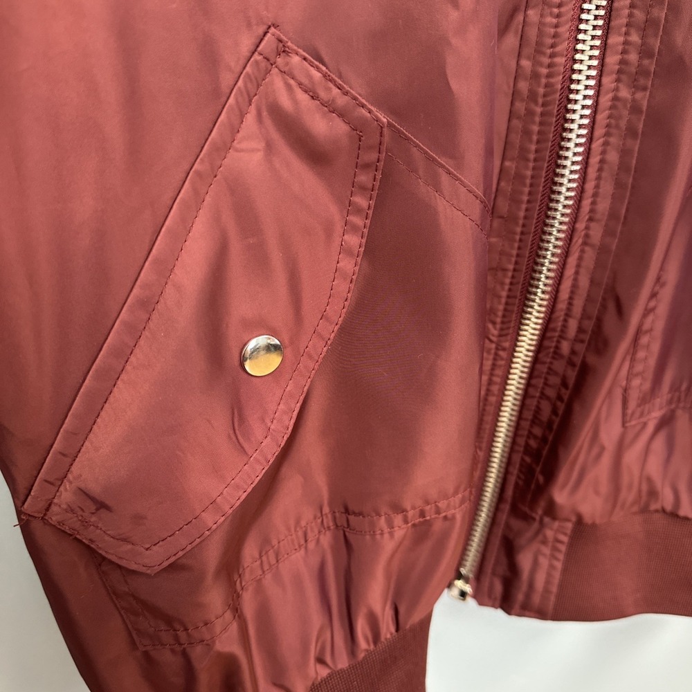 Free People Size Medium Midnight Bomber jacket Wine Red Satin Members Only Style - Picture 6 of 10
